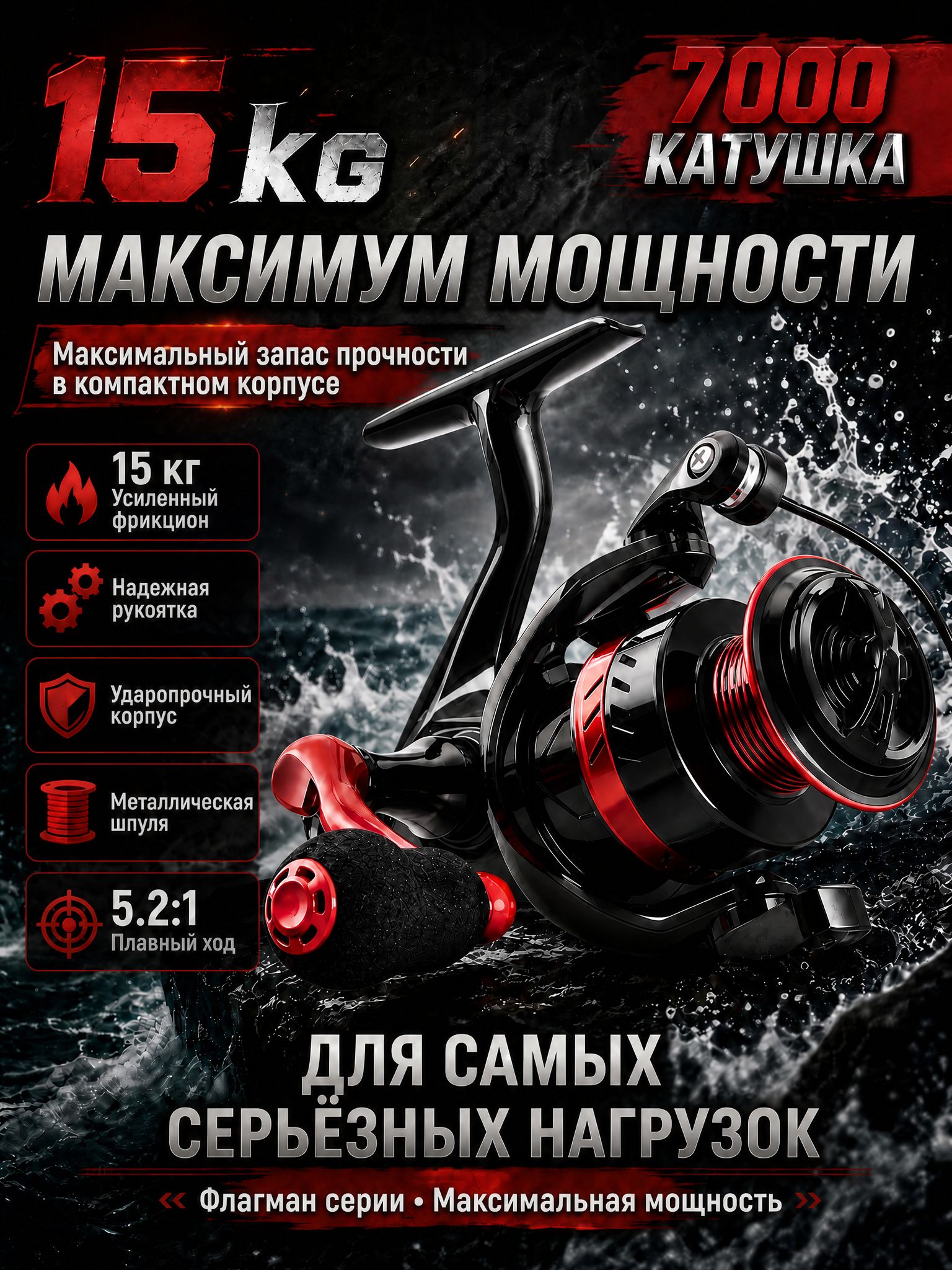 Катушкарыболовнаябезынерционная7000дляфидера,карпа,сома,дальнийзаброс,правая/леваярука