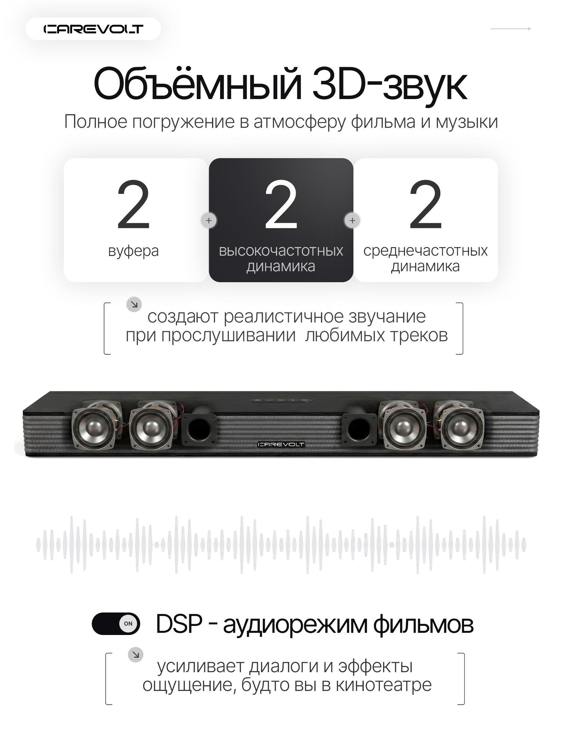 Саундбар для телевизора и акустическая система с встроенным с сабвуфером