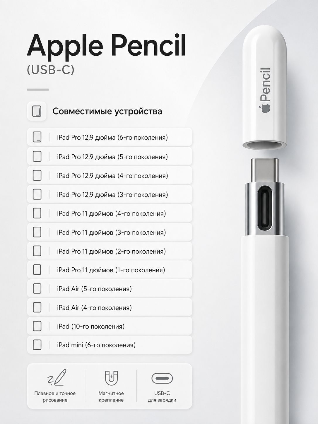 Стилус Apple Pencil (USB-C) 2023 (A3085) купить на OZON по низкой