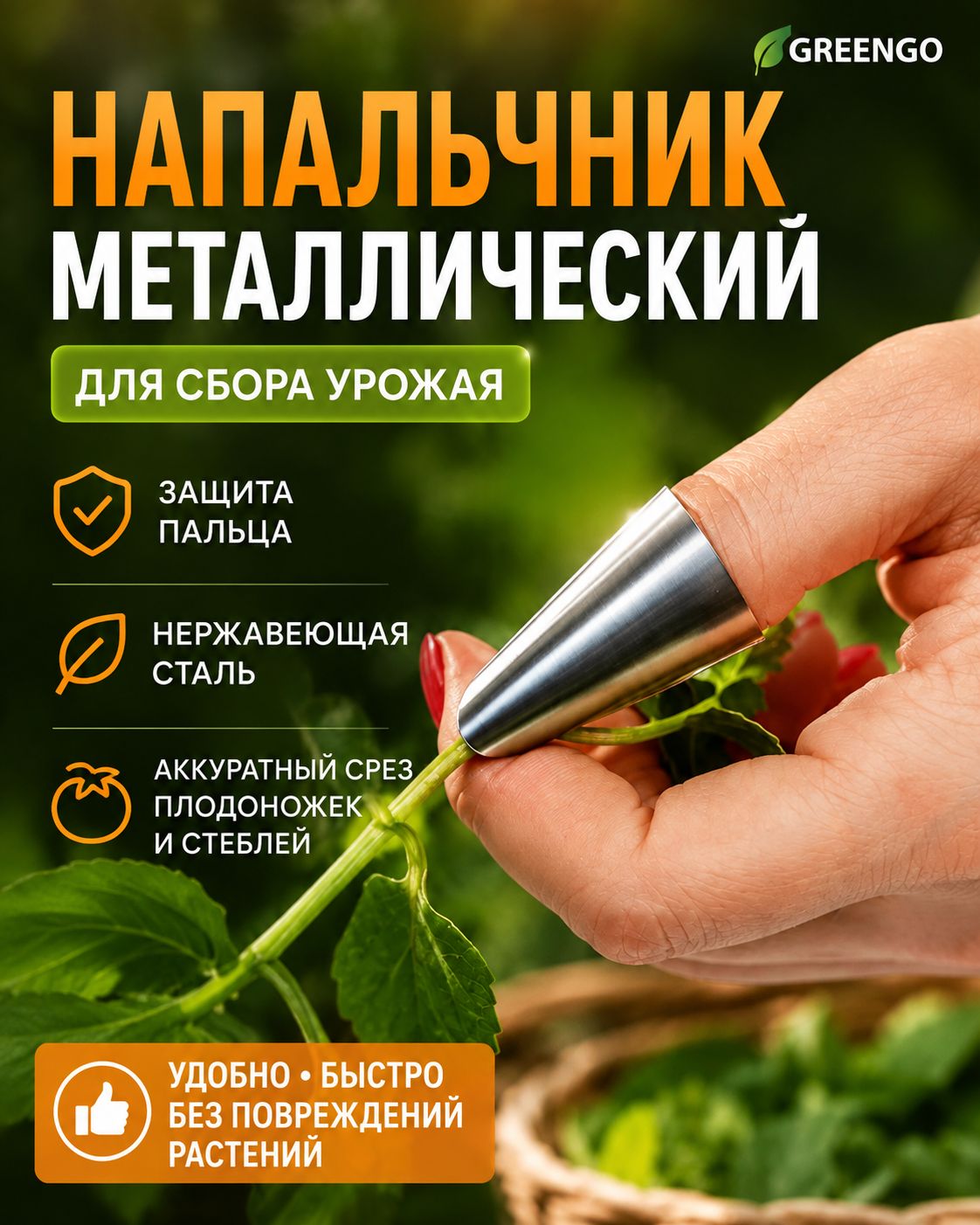 Секатор садовый "Greengo" с металлическим лезвием, для сбора урожая и обрезки растений, садовый инструмент для помидоров, огурцов и зелени