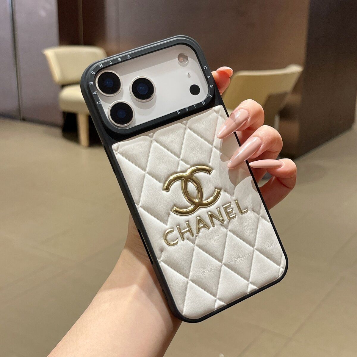 Chanel 智能手机壳用于6.1″, 人造皮革, 白色