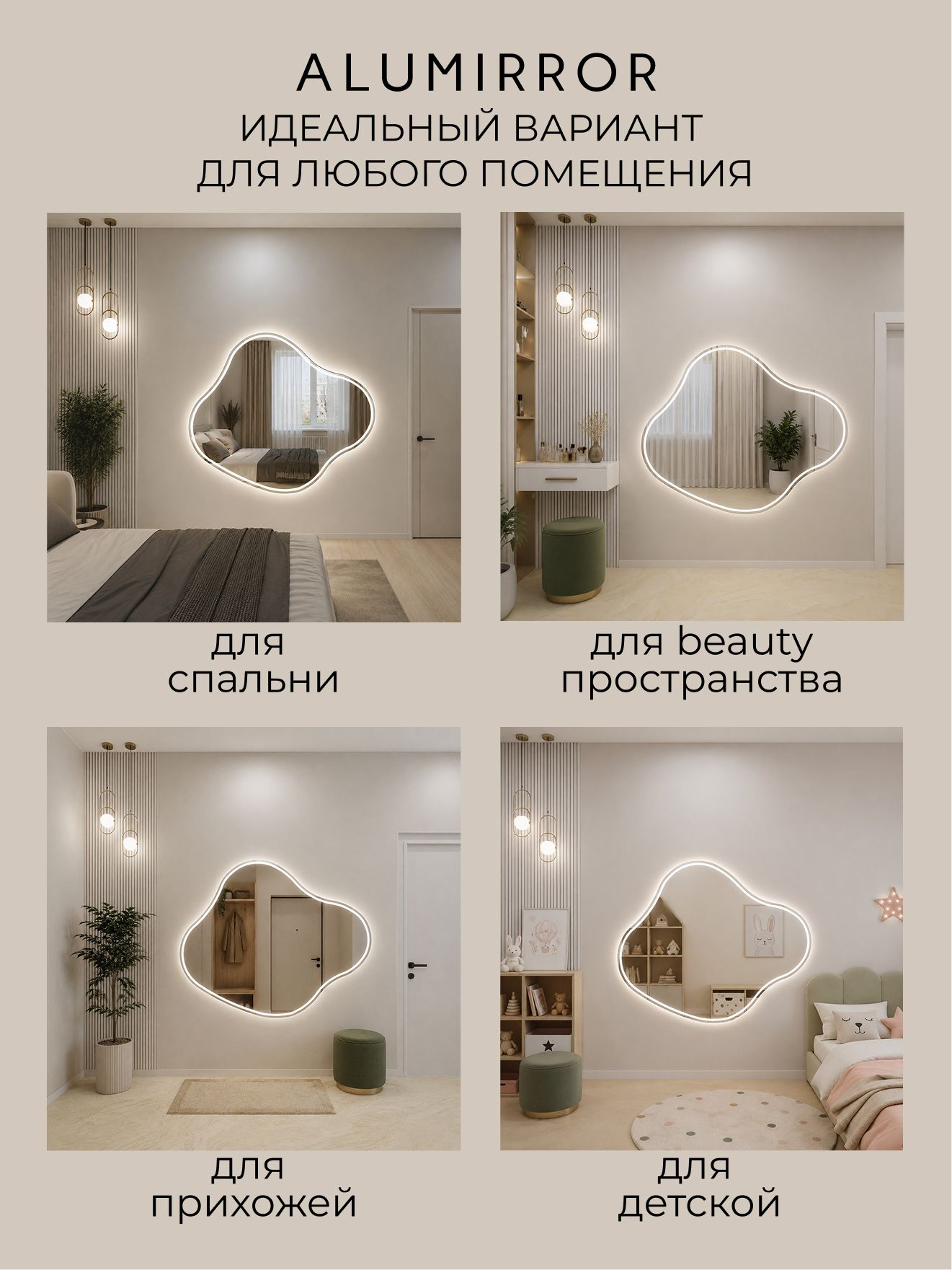 Зеркало настенное 90х111 см. нейтральный свет 4500К фигурное с фронтальной подсветкой М21 ALUMIRROR — фото 12