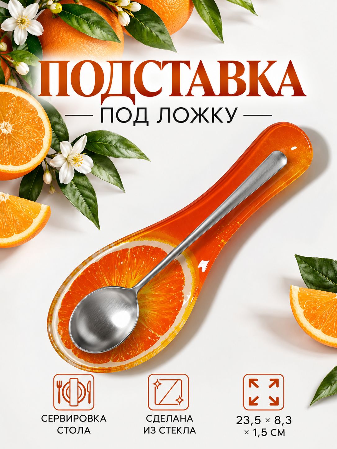 Подставка под ложку, стеклянная, Доляна