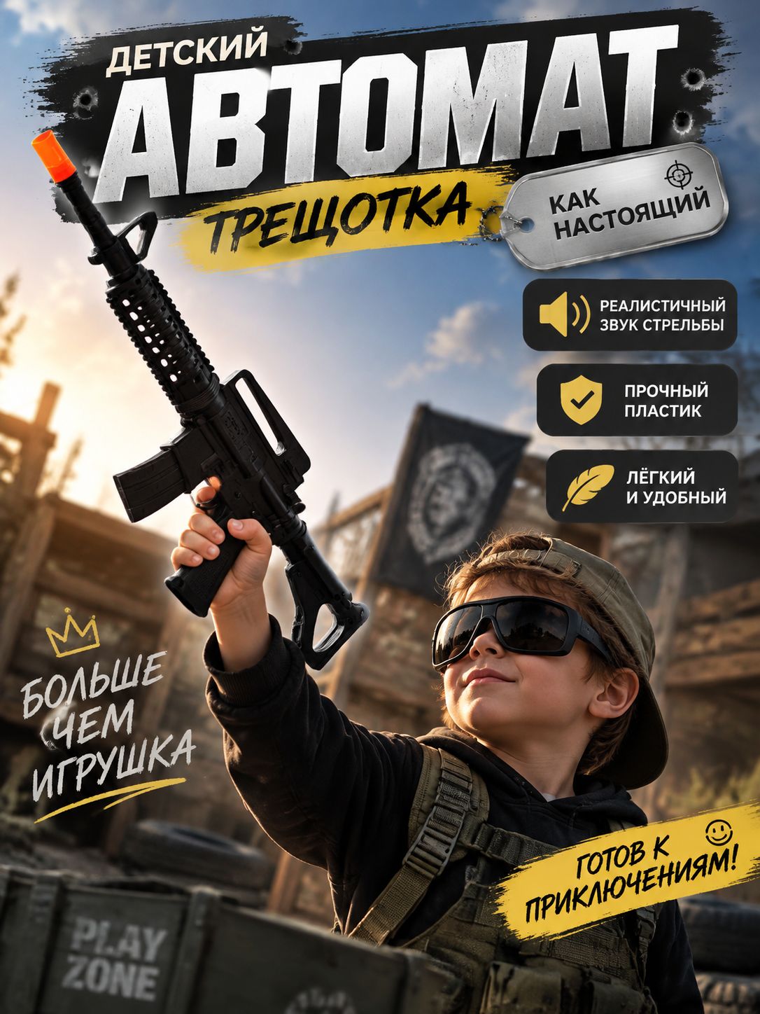 Автомат-трещотка "Рокот", цвет черный / автомат детский