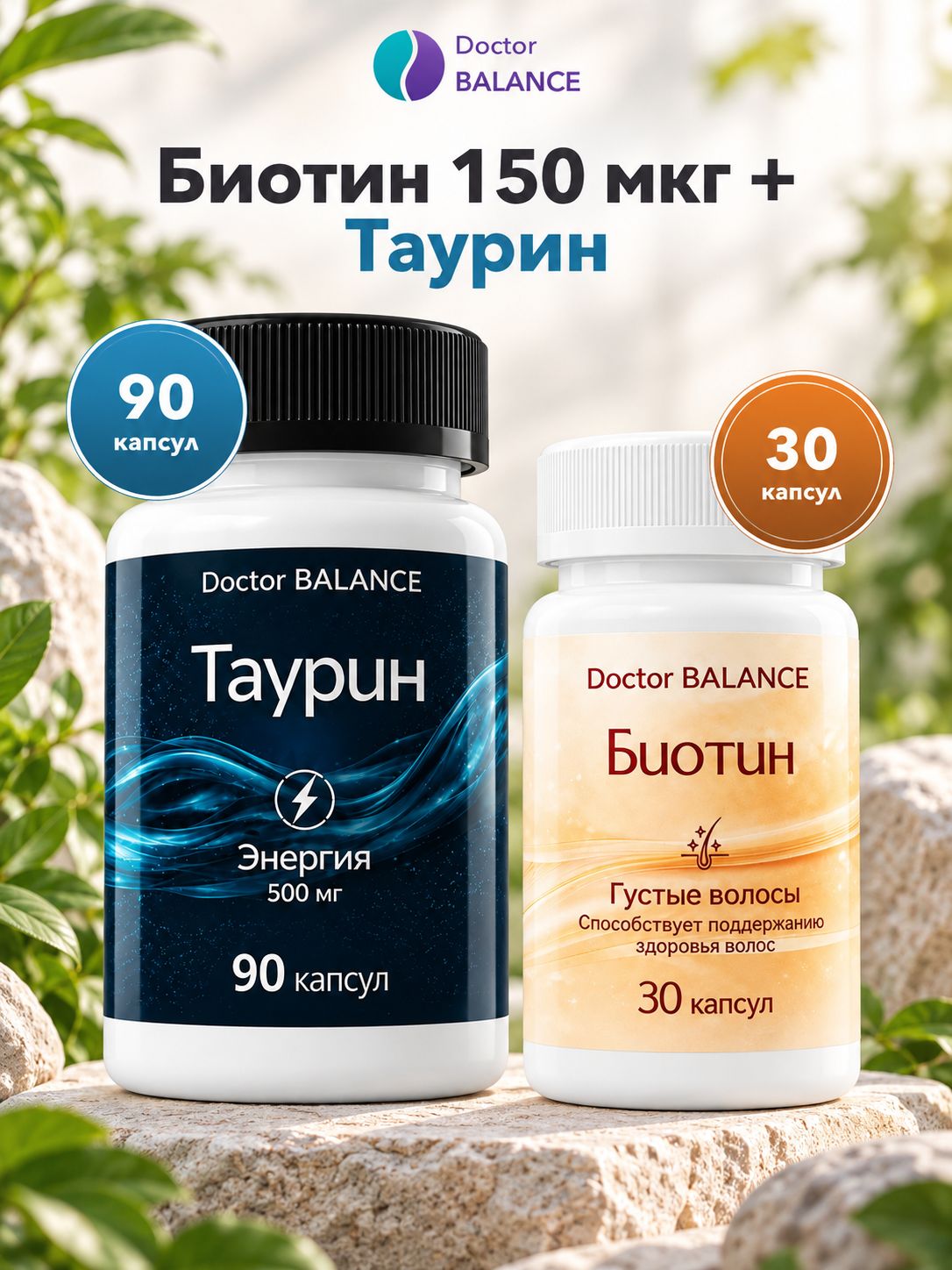 Набор Doctor Balance: Биотин 150 мкг 30 + Таурин 90