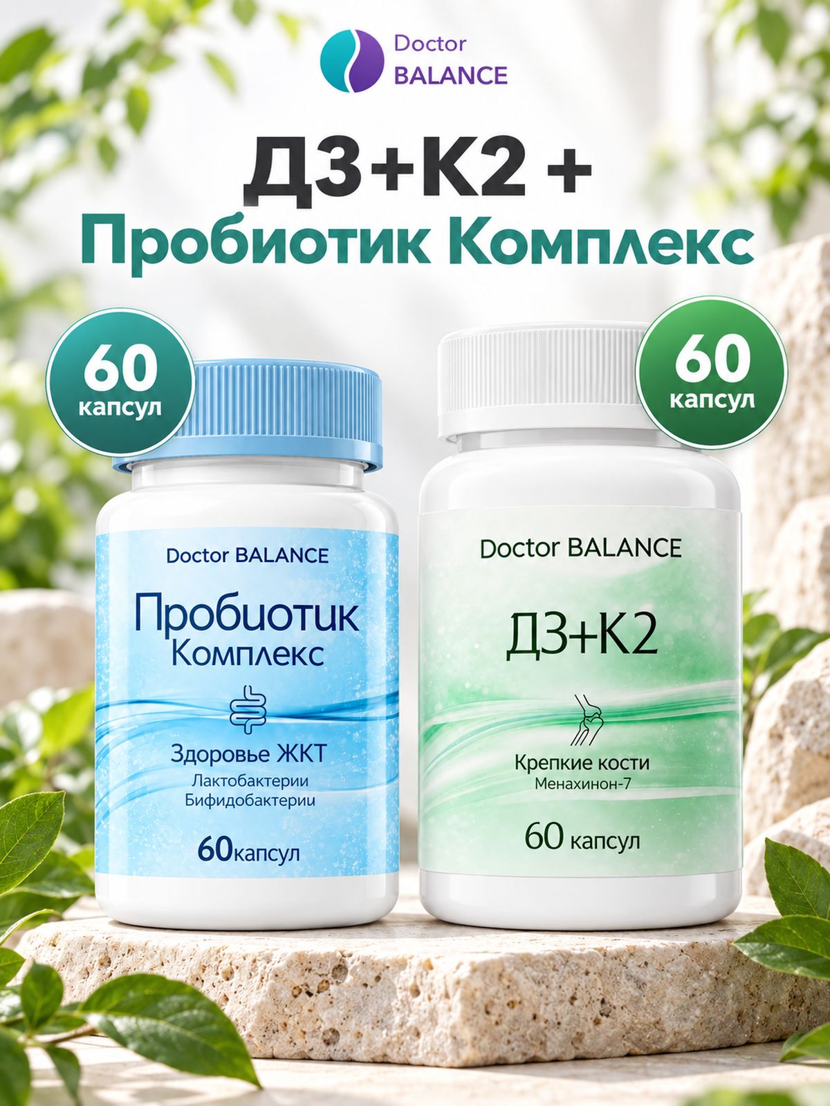 Набор Doctor Balance: Витамины D3 + K2 60 + Пробиотик-комплекс для пищеварения 60