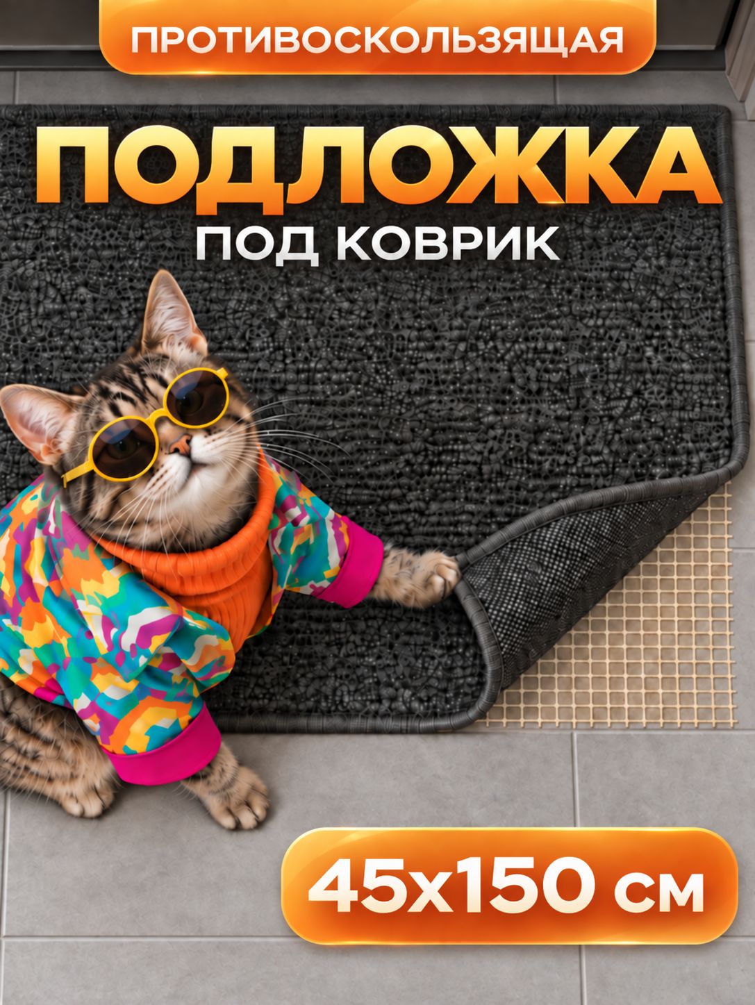Подложка под ковер противоскользящая, фиксатор для ковра, 45х150 см