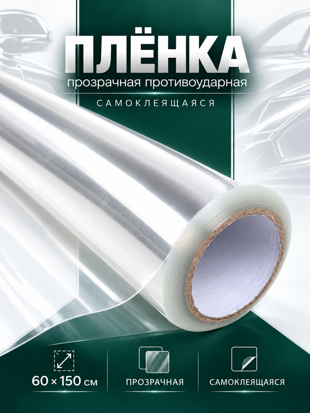 Противоударная самоклеящаяся пленка / Защитная плёнка для окон 60x150 см