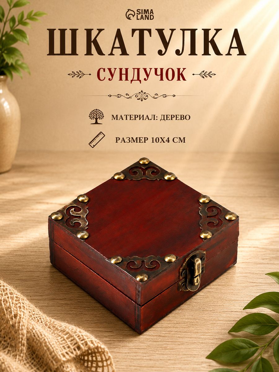 Шкатулка для украшений Сундук. Абеле , дерево, 10 10 4 см