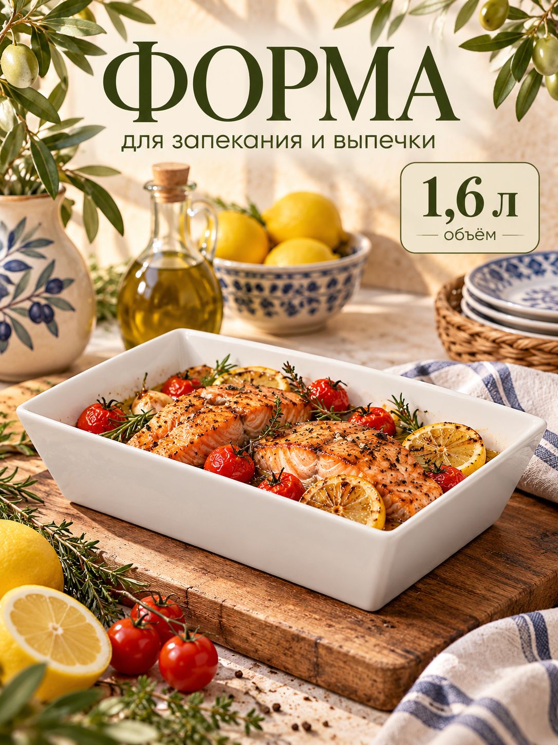 Форма для запекания, объем 1,6 л, размер 27х17х6,3 см, жаропрочный фарфор