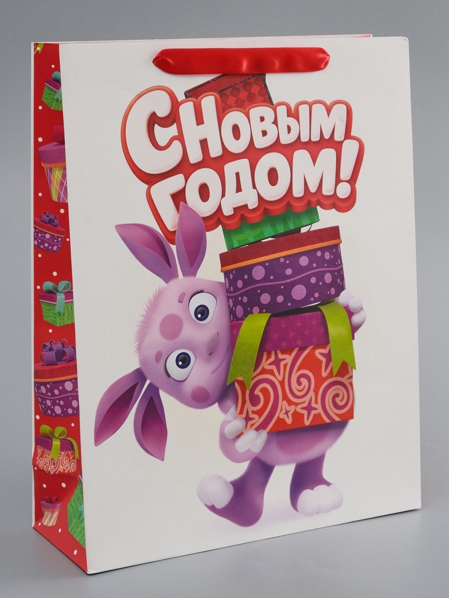 Пакет подарочный Новый год , Лунтик, L. 31 х11,5 х 40 см