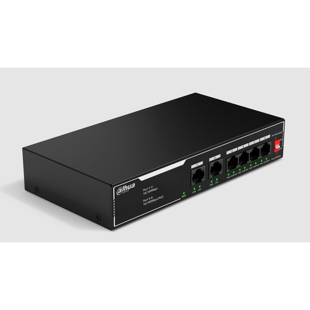 КоммутаторDAHUADH-SF1006LPнеуправляемый,2xRJ45и4xRJ45+PoE100Мбит/с