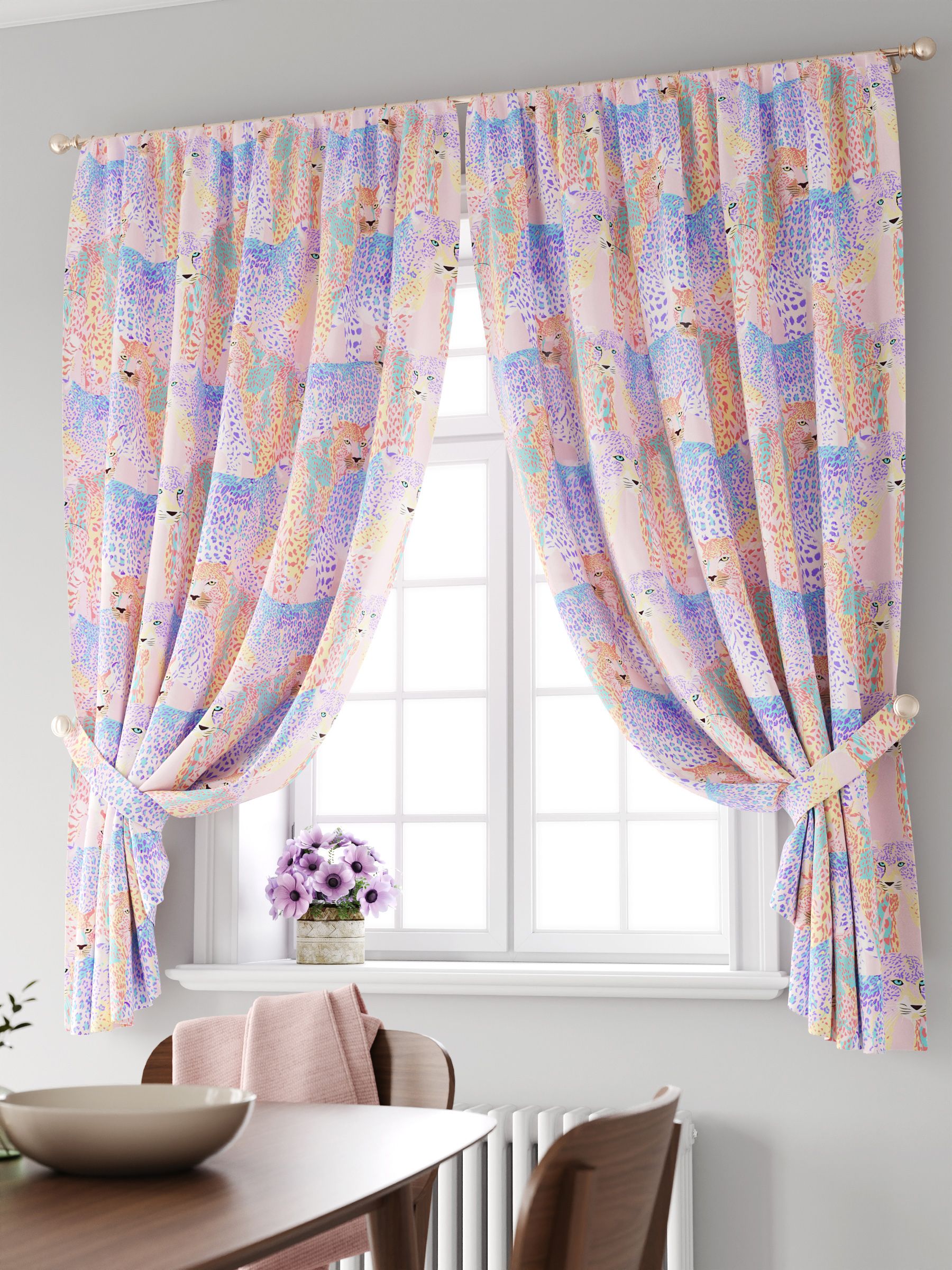 Комплектштордлякухникороткие150х180см2штАртельеготовыезанавескисподхватамиирисунком