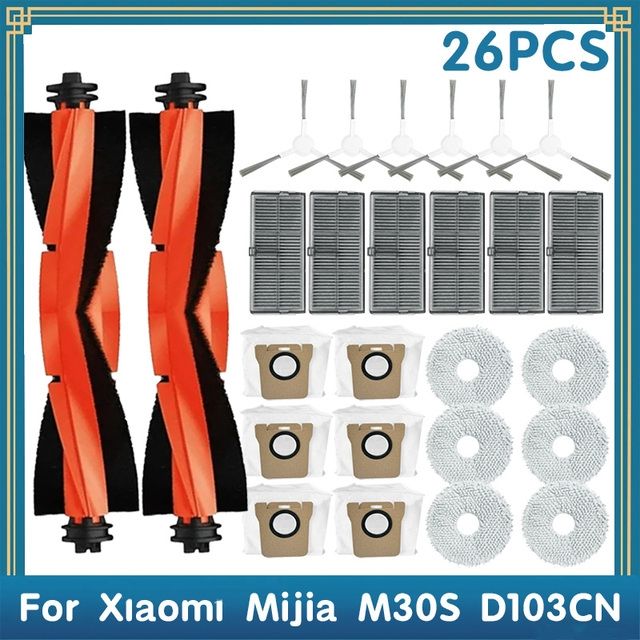 АксессуарыдляXIAOMIMijiaM30SD103CN:Главнаябоковаящетка,щетка,мешокдляпыли,Тряпка,Фильтр