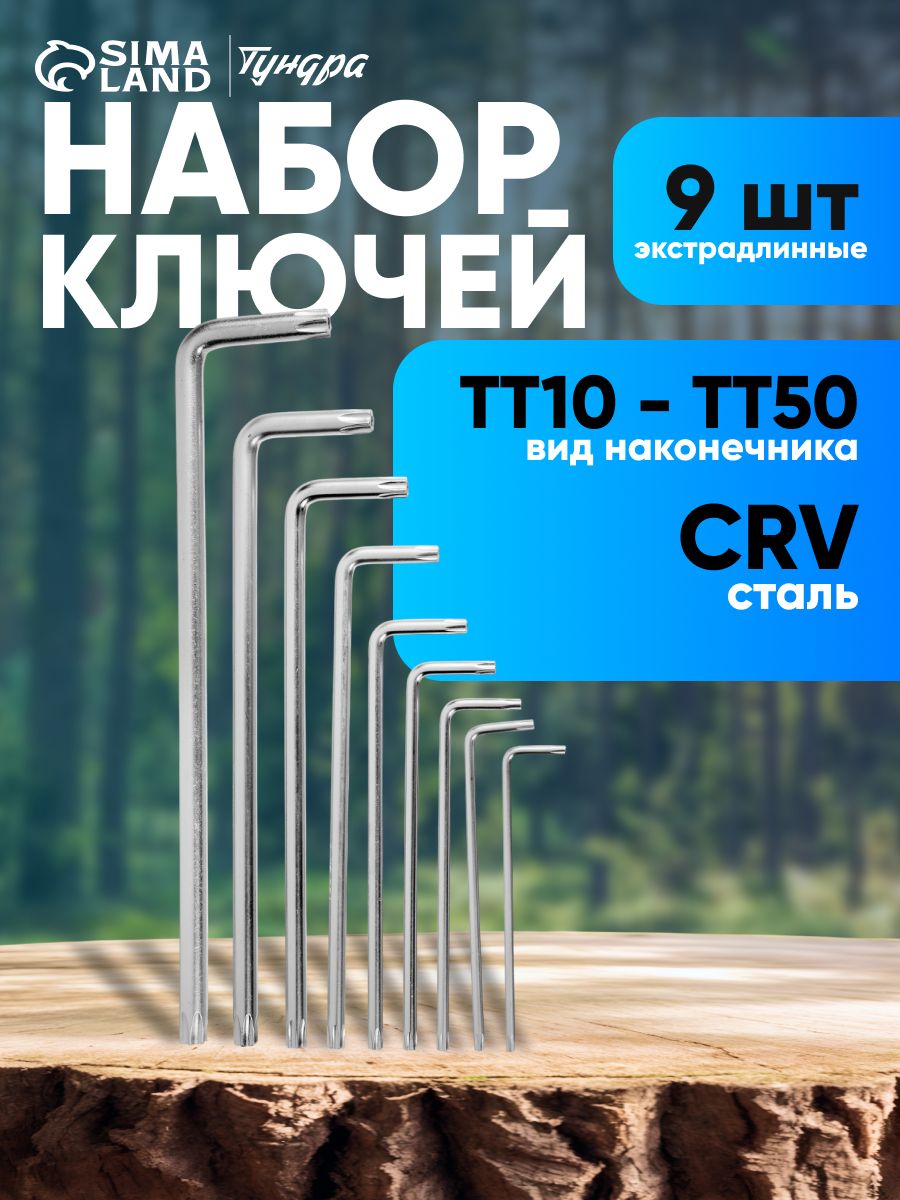 Набор ключей ТУНДРА, TORX Tamper, экстрадлинные, CrV, TT10 - TT50, 9 шт.