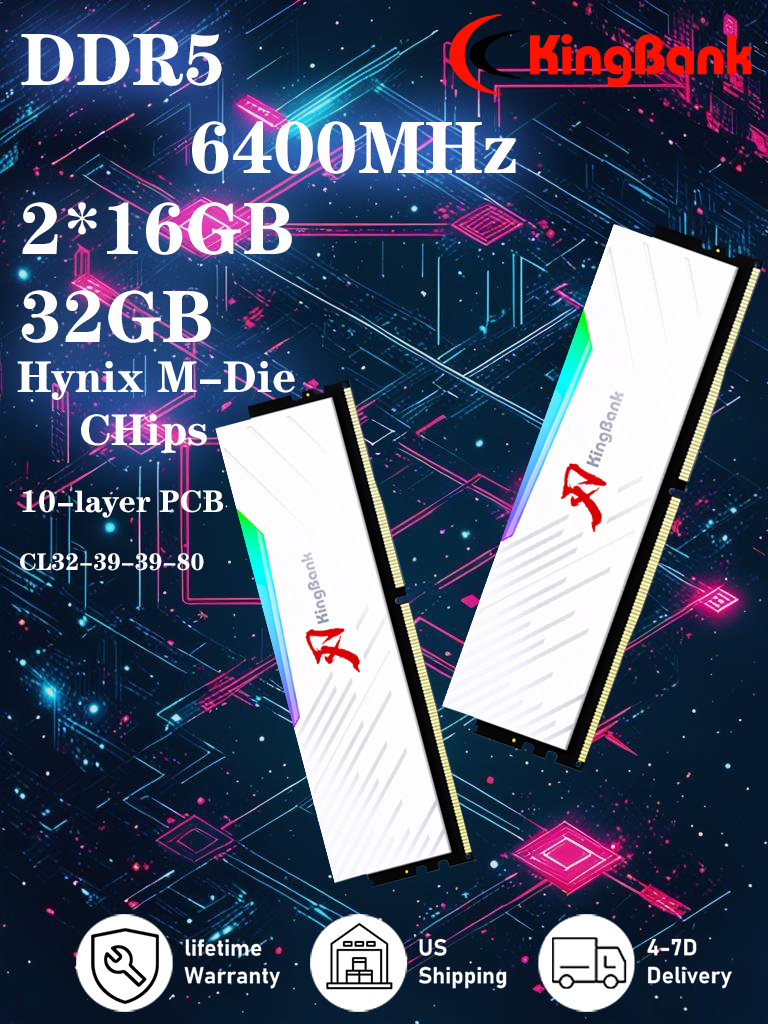 KingBank Модуль памяти White Solarblade RGB DDR5 UDIMM 6400MHz 2*16GB ...