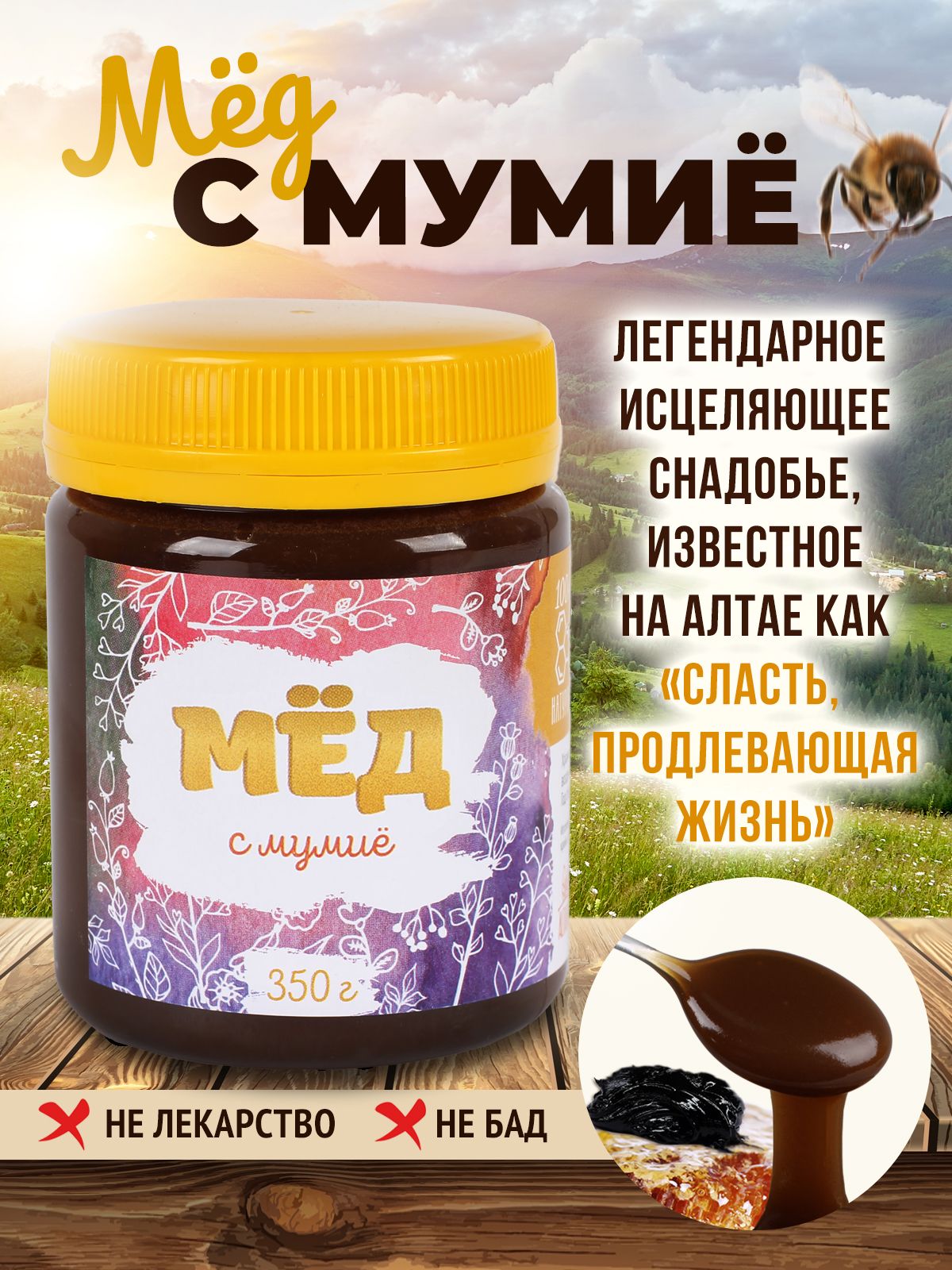 Мед с мумие 350 грамм Алтайвита 1 банка