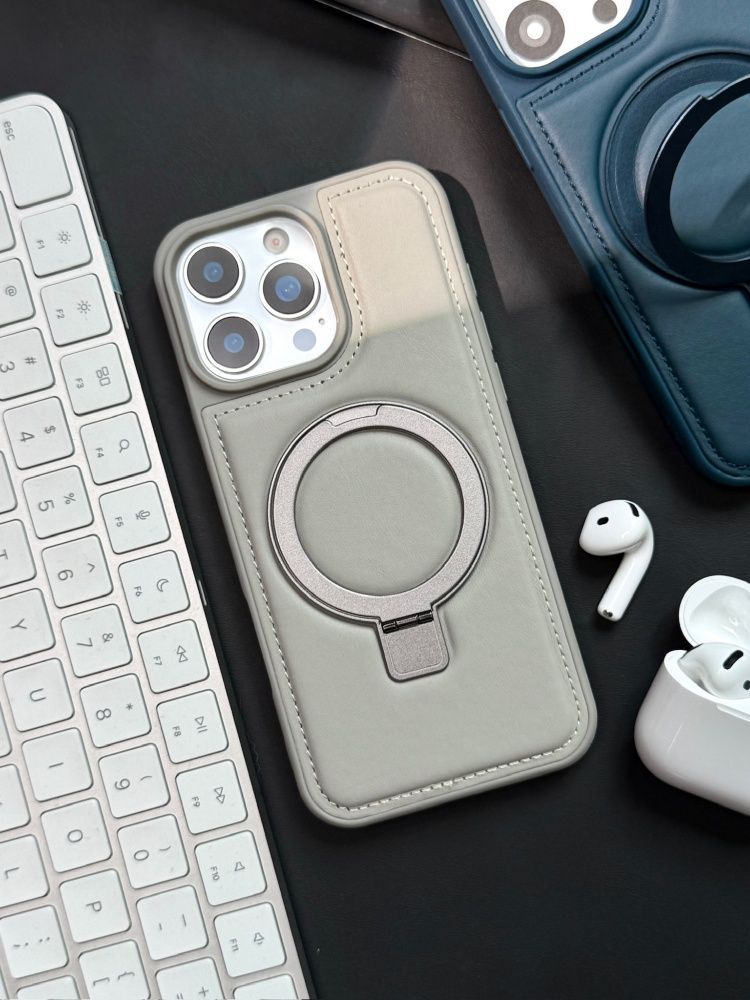 智能手机壳 用于 Apple iPhone 15 Plus, 人造皮革, 灰色