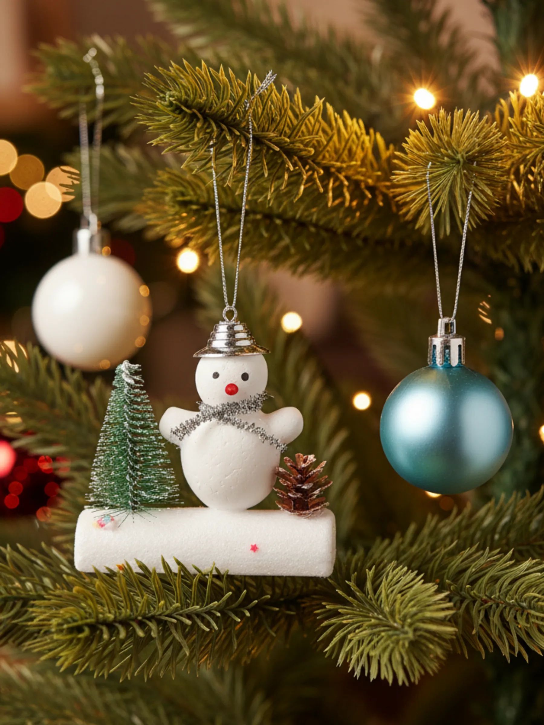 Набор новогодних игрушек Шар 4см-Бант 8см-Снеговик 8cm Китай