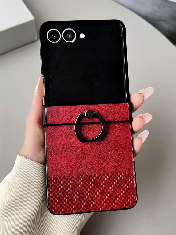 智能手机壳 用于 Samsung Galaxy Z Flip7 FE, 人造皮革, 红色