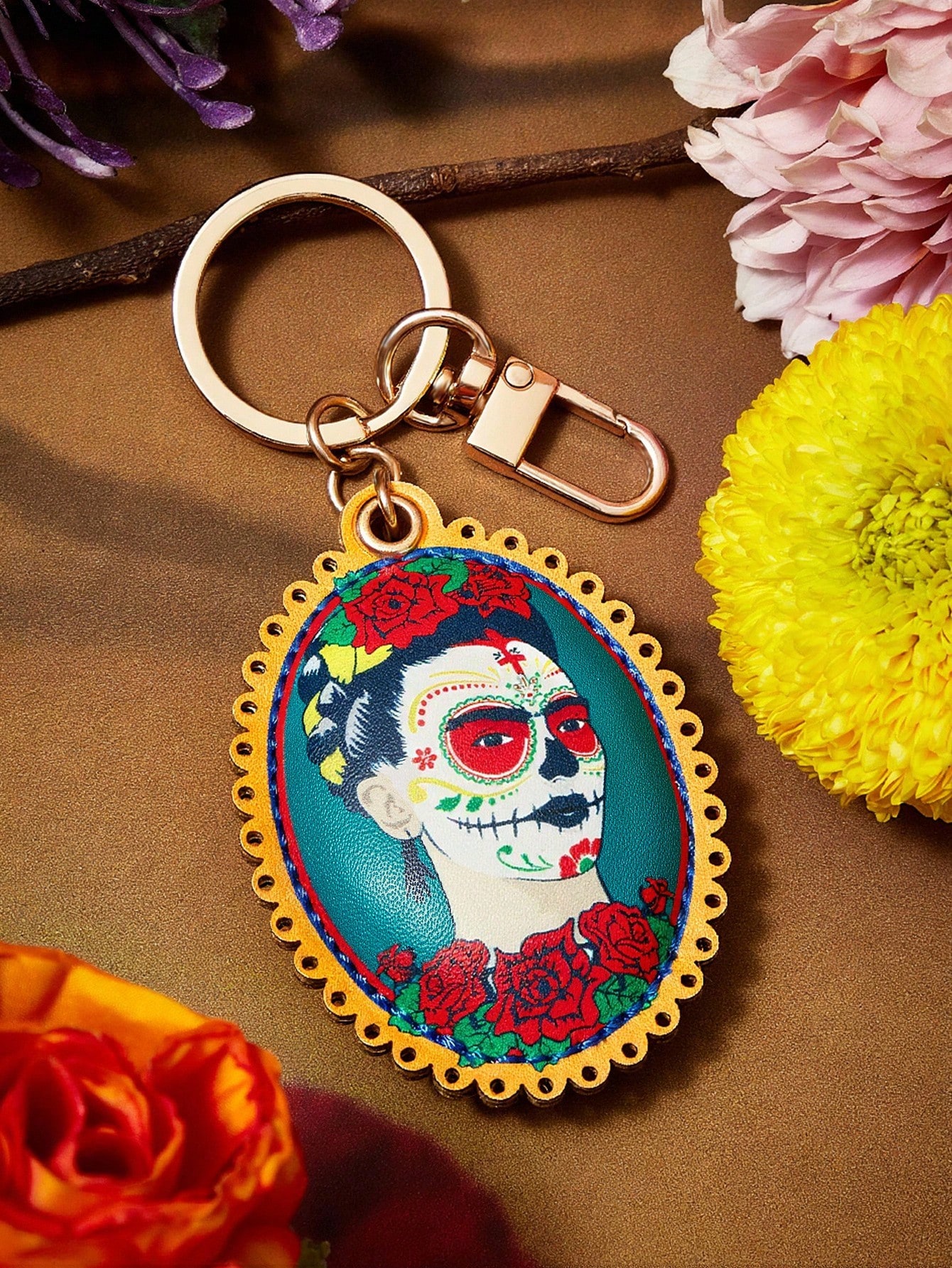 Фрида Кало / Frida Kahlo Брелок День мёртвых с черепом и цветами