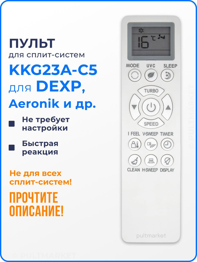 Пульт KKG23A-C5 для сплит-системы (кондиционера) Aeronik, Dexp, Lanzkraft, Roda и др. (замена KKG26A-C1, #1