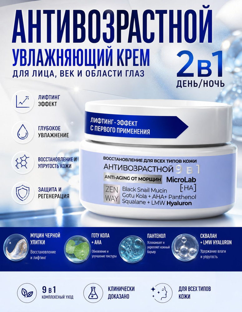 Антивозрастной мультикрем HYALURON-POWERED для лица: муцин улитки, центелла, 4D гиалурон, увлажняющая #1