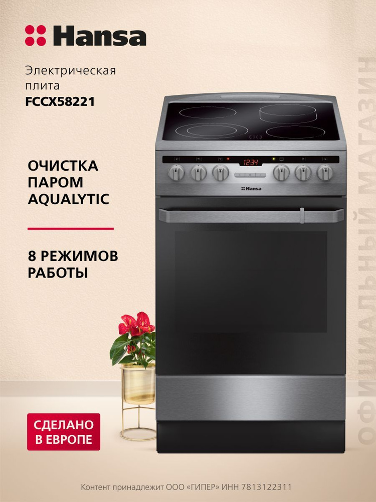 Электрическая плита Hansa FCCX58221 стеклокерамика, 50 см, с грилем и конвекцией, объем 65 л, 8 режимов #1
