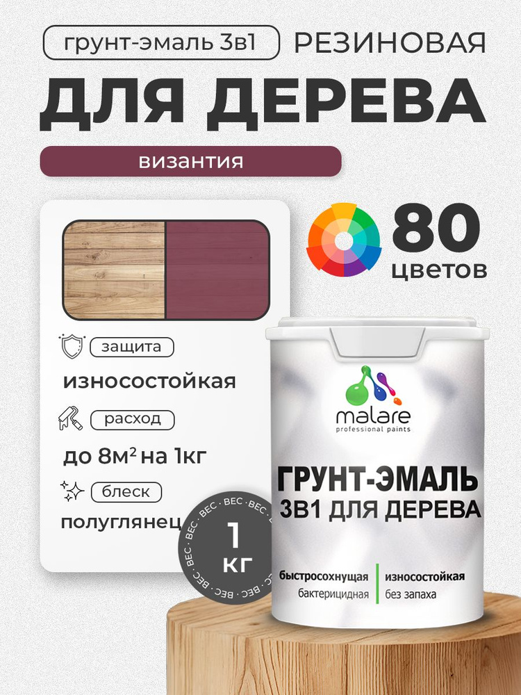 Латексная Грунт-Эмаль 3 в 1 Malare для деревянных поверхностей с антисептическим эффектом, быстросохнущая #1