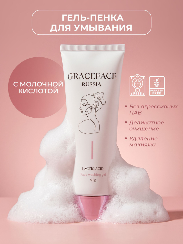 GRACE FACE Очищающая гель-пенка для лица с молочной кислотой мягкая для умывания #1