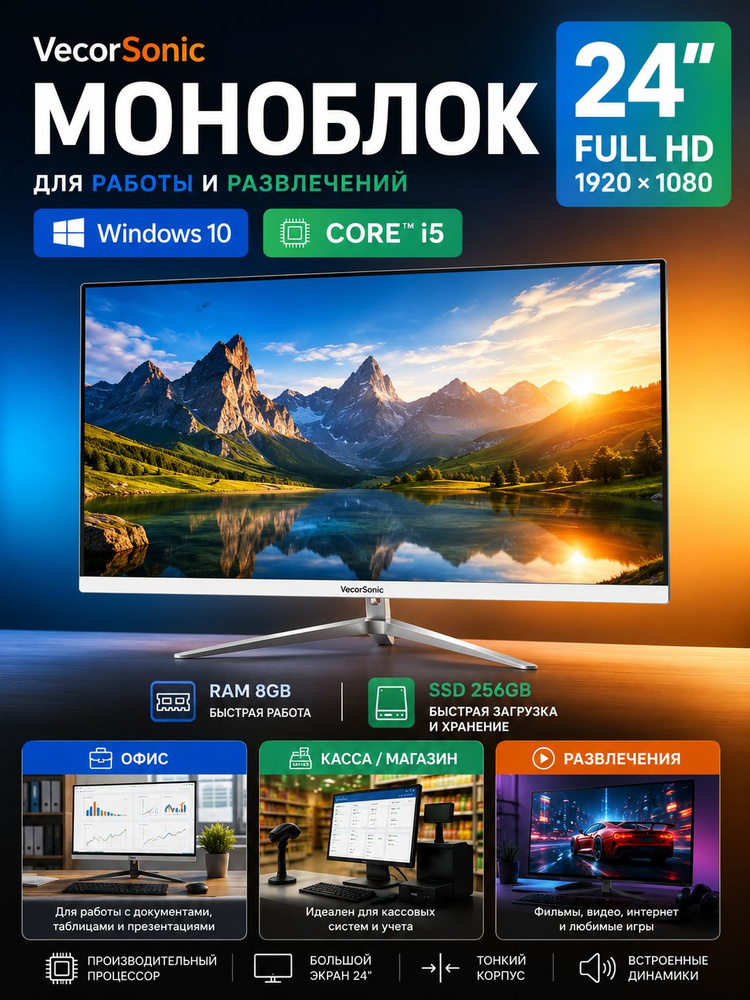 VecorSonic 24" Моноблок (Intel Core i5-3335S, RAM 8 ГБ, SSD 256 ГБ, Intel HD Graphics 3000, Windows 10 #1