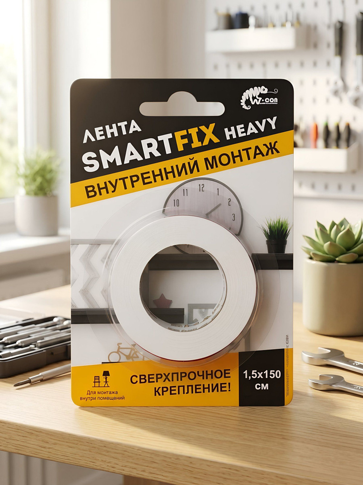 Лента двусторонняя клейкая W-con SmartFix Heavy прозрачная акриловая 15мм 1.5м для внутреннего монтажа #1