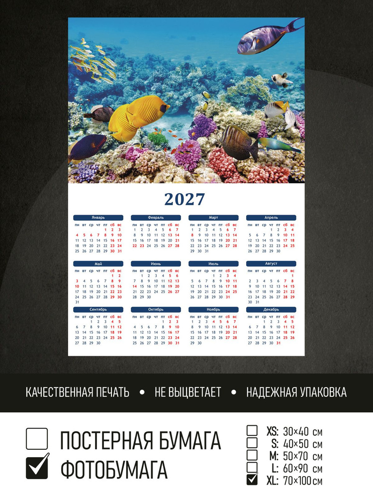 Календарь 2027 Разноцветные рыбки, фотобумага 70х100 см ПолиЦентр #1