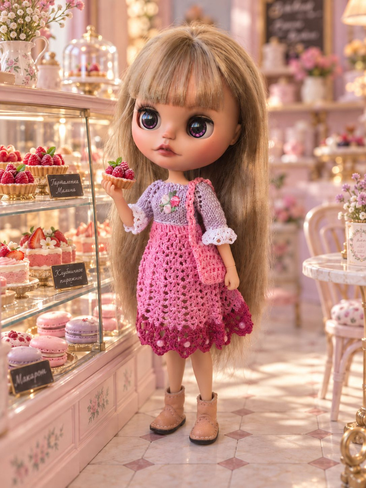 Платье и сумочка для куклы Блайз Blythe или Биггерс (Biggers) ручная работа, одежда для куклы #1
