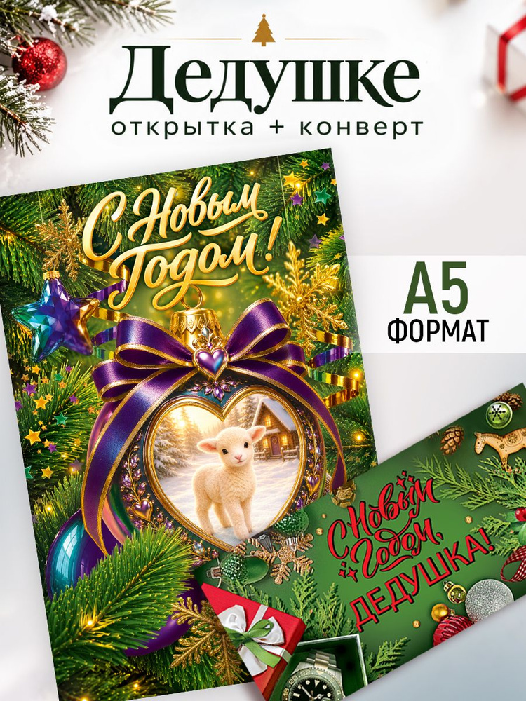 Открытка С Новым годом дедушка А4 + конверт для денег #1