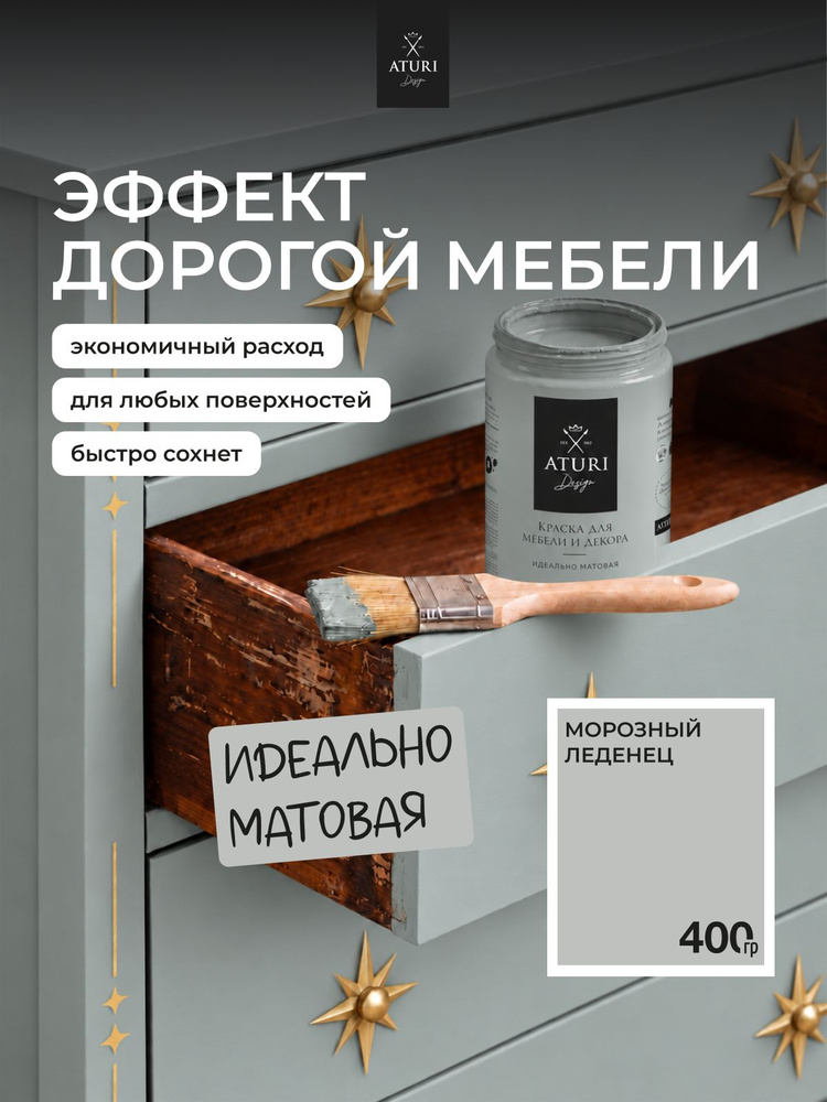 Матовая меловая краска для мебели без запаха быстросохнущая Aturi Classic 0.4 кг. Морозный леденец, серая. #1