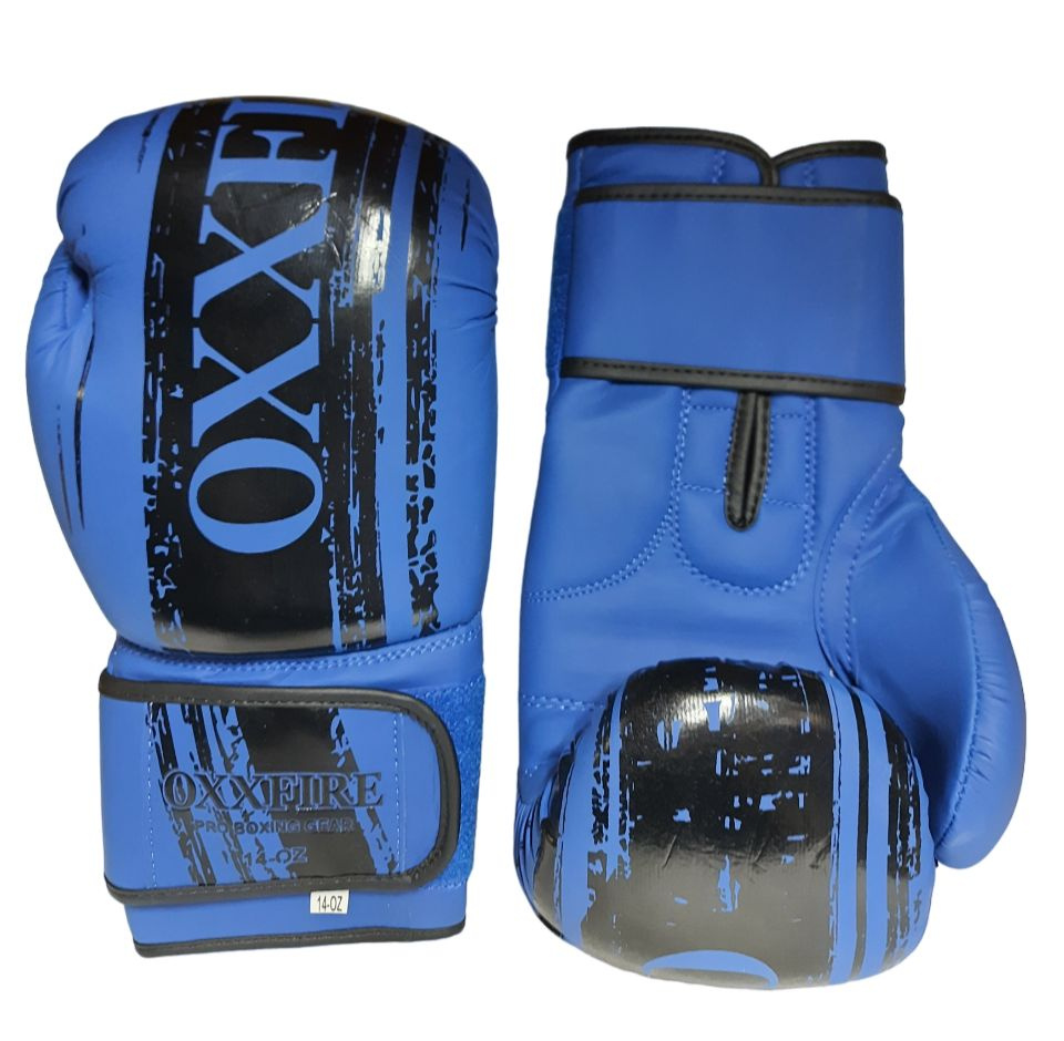 Спортивные боксерские перчатки "OXXFIRE Muay Thai PRO,PVC" - 14oz / кожзам / синие  #1