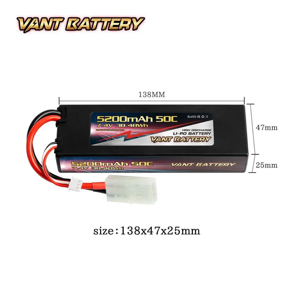 Аккумулятор для радиоуправляемой машинки 7.4V Li-Po Vant 5200mah 50C разъем  TAMIYA - купить с доставкой по выгодным ценам в интернет-магазине OZON  (1418277801)