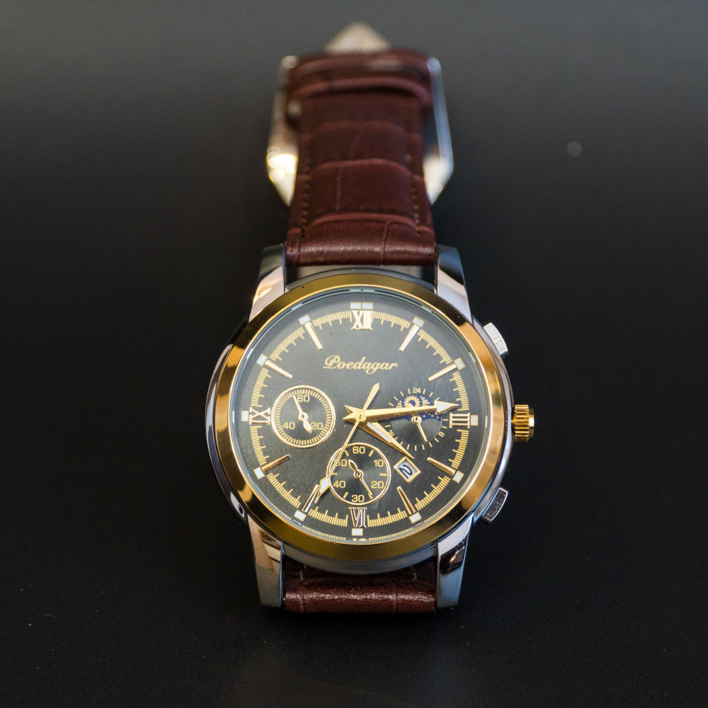 Часы наручные Мужские Золотые Кожаный ремешок Часы в подарок Кварцевые ...