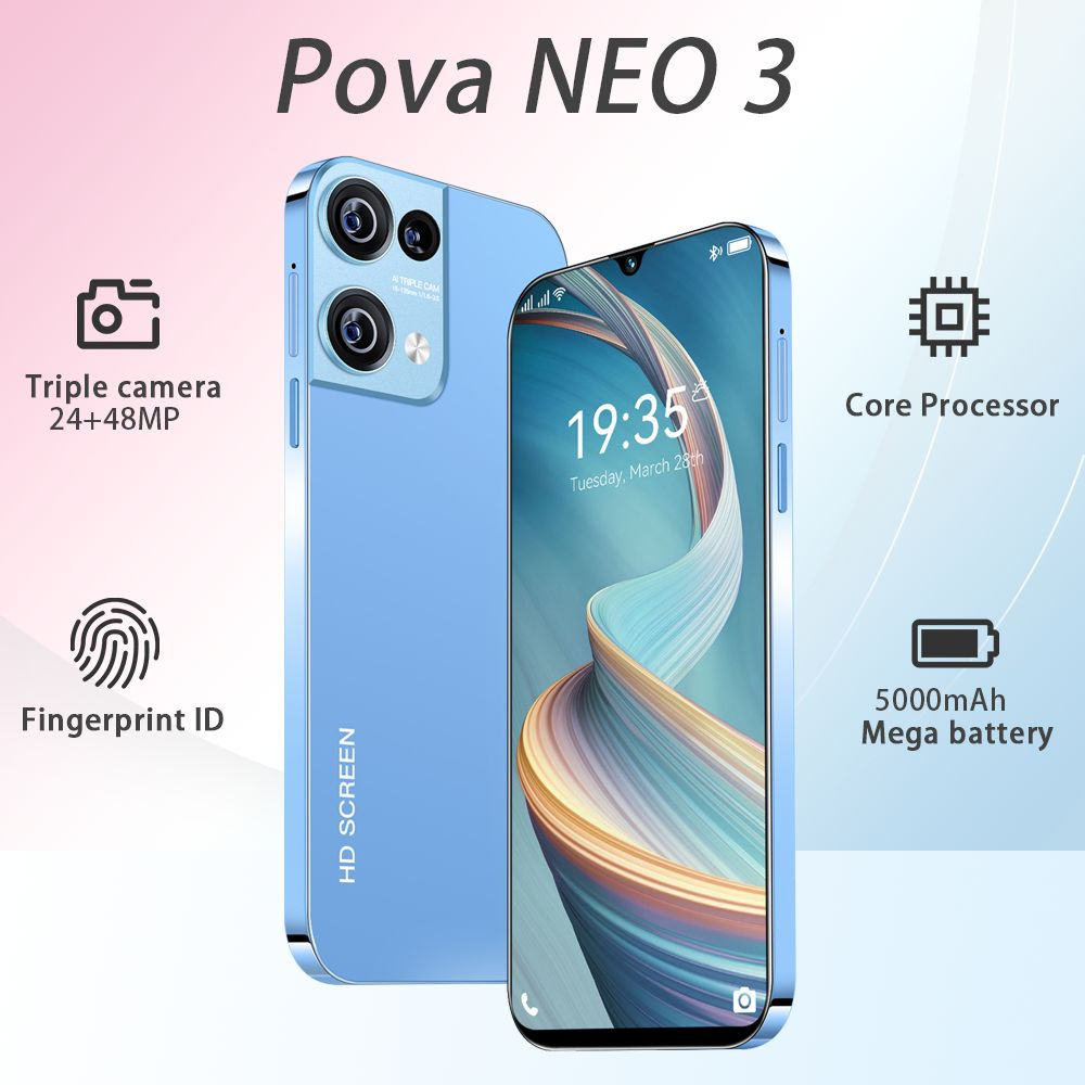 Смартфон Смартфон Игровой телефон Pova NEO 3 HD Ultimate Edition с  6.8-дюймовым большим экраном, сетью 3G / 4G / 5G, двумя sim-картами и  двойным ...