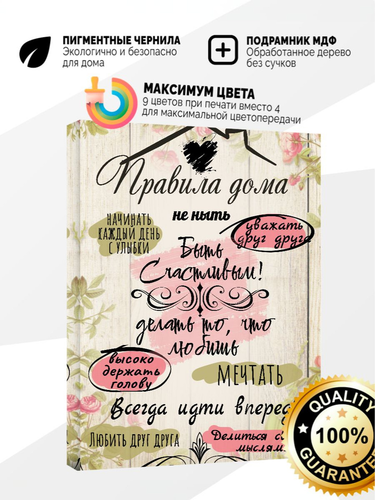 Картина на холсте 70x100 Правила дома #1