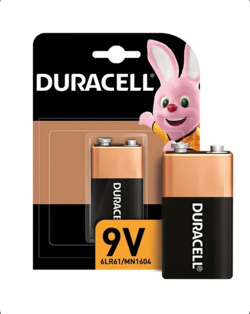 Duracell Батарейка Крона (6F22, 1604D), Щелочной тип, 9 В, 1 шт ...