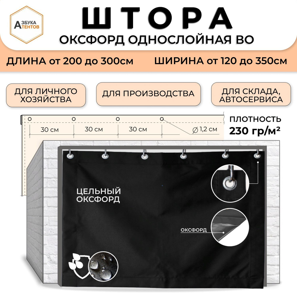 Штора для гаража Оксфорд 600 однослойная 200х200, полог в гараж универсальный с люверсами, тент укрывной #1