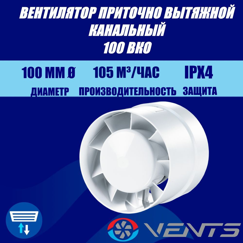 Вентилятор канальный вытяжной, приточный Вентс 100 ВКО #1