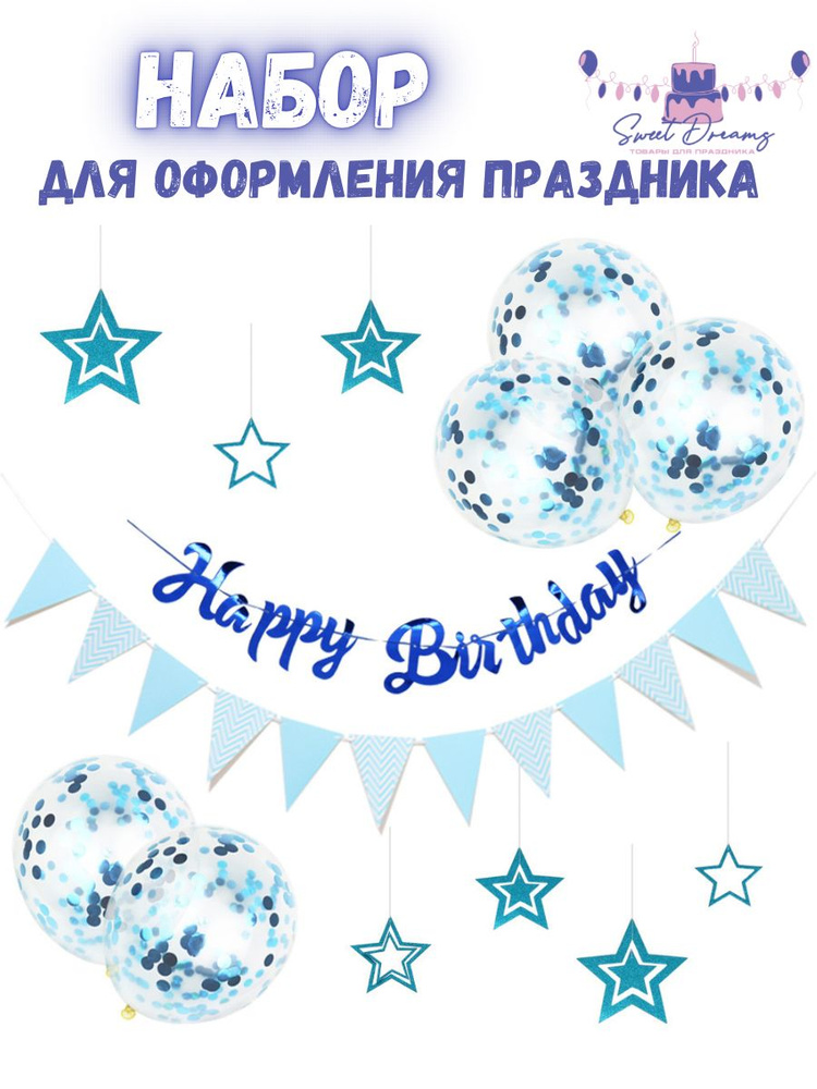 Растяжка Happy Birthday С набором воздушных Шариков для фотозоны  #1