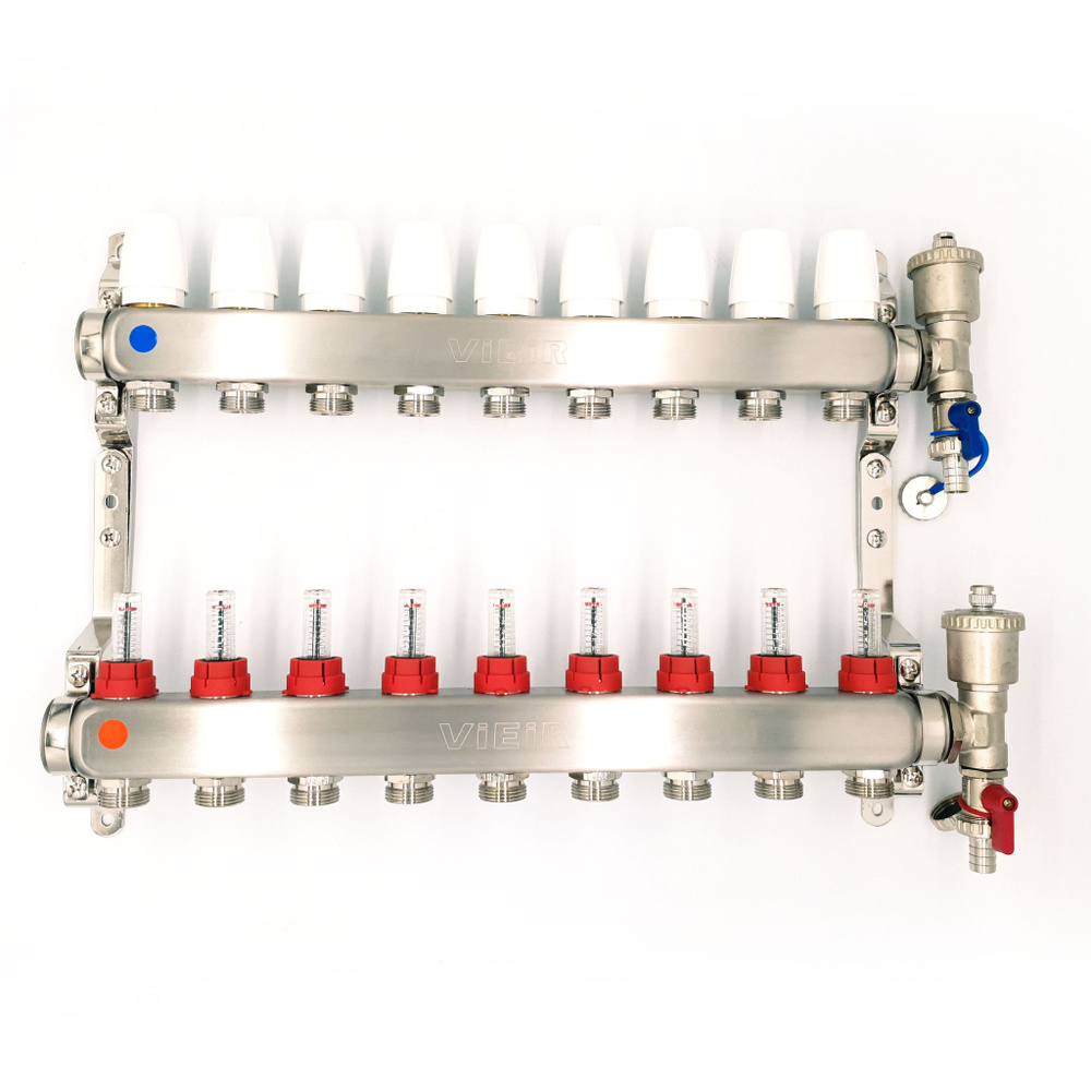 Коллектор для теплого пола VIEIR VR113-09A 1"x 9 выходов с расходомерами  #1