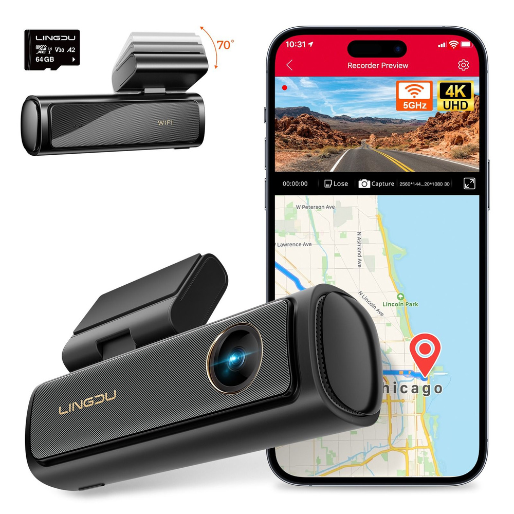 Видеорегистратор 4K LINGDU AM100 с ночным видением 5G Wi-Fi GPS ADAS Dashcam