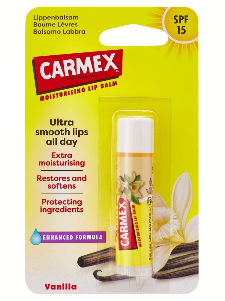 CARMEX Бальзам для губ увлажняющий с ароматом ванили с SPF 15 в стике, 4.25 г  #1