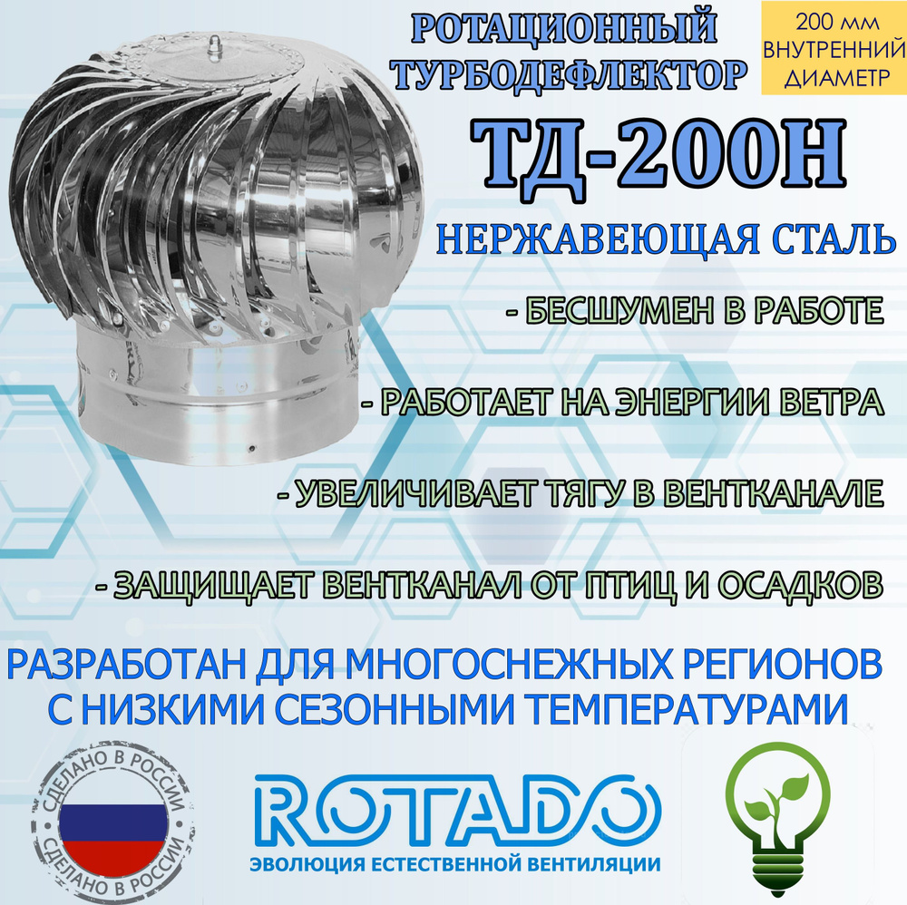 TД-200 Турбодефлектор вытяжной вентиляции из нерж стали TD-200 ROTADO ...