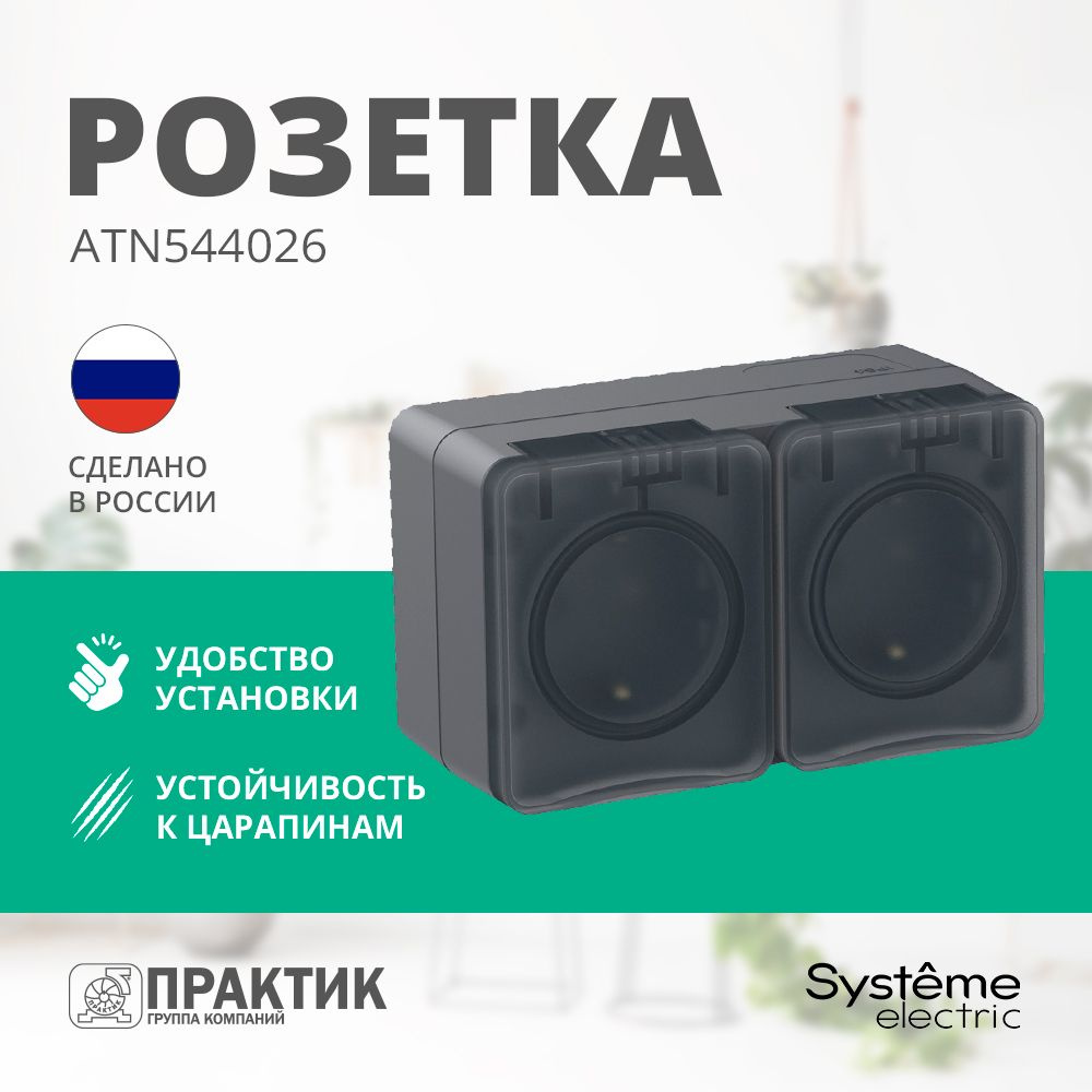 Розетка двойная влагозащищенная AtlasDesign Profi54 Systeme Electric IP54 с  заземлением и защитными шторками Антрацит ATN544026 - купить по низкой цене  в интернет-магазине OZON (840836993)